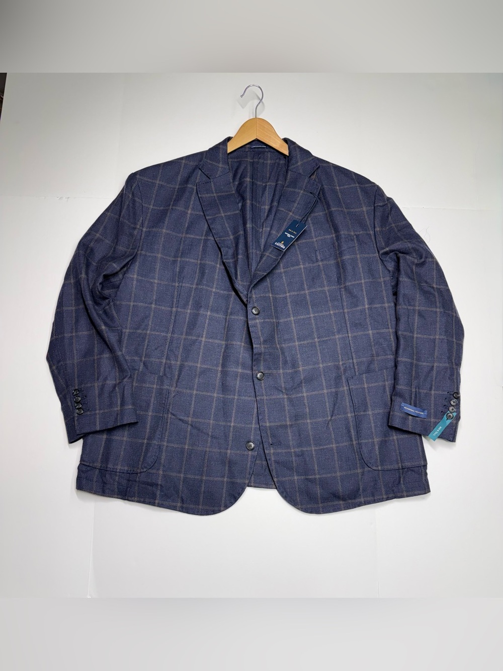 Stanford Men’s Blazer 56R Bat Fit Big Tall Plaid Navy Window Wrinkle RecoveryNWT